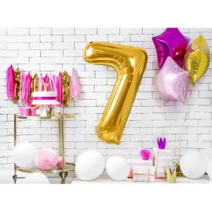 PartyDeco Fóliový balónek narozeninové číslo 7 zlatý 86cm