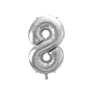 PartyDeco Fóliový balónek narozeninové číslo 8 stříbrný 86cm