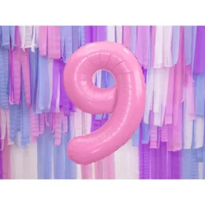 PartyDeco Fóliový balónek narozeninové číslo 9 - růžový 86cm