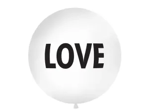 PartyDeco Kulatý latexový Jumbo balón 1M bílý LOVE