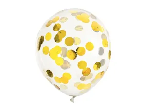PartyDeco Balóny s konfetami - zlaté 6 ks