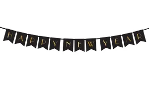 PartyDeco Banner Happy New Year černý