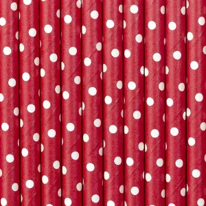 PartyDeco Brčka červená s bílými puntíky 10 ks