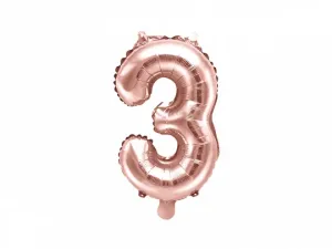 PartyDeco Fóliový balónek Mini - Číslo 3 růžovo-zlatý 35cm
