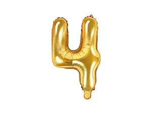 PartyDeco Fóliový balónek Mini - Číslo 4 zlatý 35cm