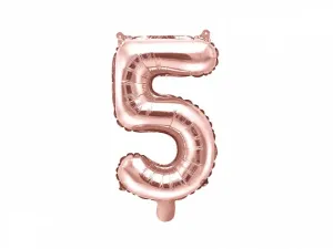 PartyDeco Fóliový balónek Mini - Číslo 5 růžovo-zlatý 35cm