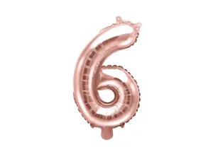 PartyDeco Fóliový balónek Mini - Číslo 6 růžovo-zlatý 35cm