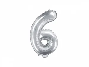 PartyDeco Fóliový balónek Mini - Číslo 6 stříbrný 35cm