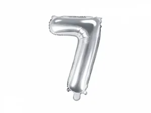 PartyDeco Fóliový balónek Mini - Číslo 7 stříbrný 35cm