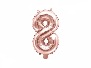 PartyDeco Fóliový balónek Mini - Číslo 8 růžovo-zlatý 35cm