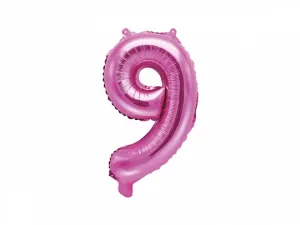 PartyDeco Fóliový balónek Mini - Číslo 9 růžový 35cm