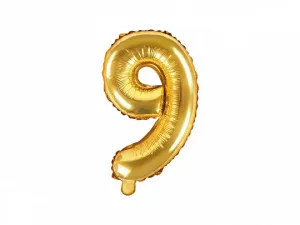 PartyDeco Fóliový balónek Mini - Číslo 9 zlatý 35cm