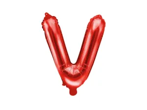 PartyDeco Fóliový balón Mini - Písmeno V 35 cm rudý
