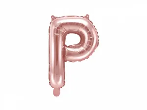 PartyDeco Fóliový balónek Mini - Písmeno P 35cm růžovo-zlatý