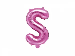 PartyDeco Fóliový balónek Mini - Písmeno S 35cm růžový