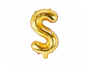 PartyDeco Fóliový balónek Mini - Písmeno S zlatý 35cm
