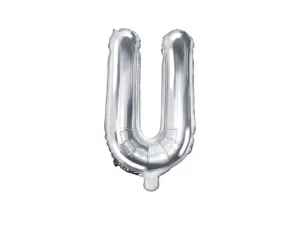 PartyDeco Fóliový balónek Mini - Písmeno U stříbrný 35cm