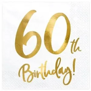 Ubrousky 60 let - narozeniny - bílé - 33 x 33 cm, 20 ks