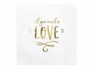 PartyDeco Ubrousky - All you need is love 33 x 33 cm