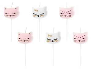 PartyDeco Narozeninové svíčky - Kočičky 6 ks