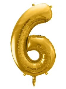 PartyDeco Balónek fóliový číslo 6 zlatá 100 cm Party Deco