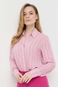 Košile s příměsí hedvábí Patrizia Pepe růžová barva, regular, s klasickým límcem