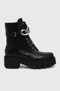Kožené kotníkové boty Patrizia Pepe dámské, černá barva, na plochém podpatku #5446953