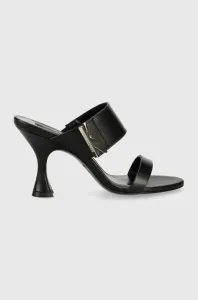 Kožené pantofle Patrizia Pepe dámské, černá barva, na podpatku #6187769