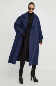 Vlněný kabát Patrizia Pepe tmavomodrá barva, přechodný, oversize