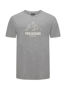 Nadměrná velikost: Paul & Shark, Tričko z bavlny s potiskem motivu hor Světle šedá