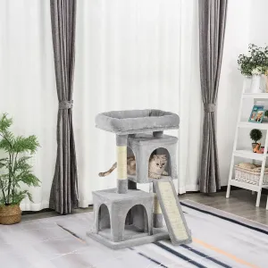 PawHut Škrabadlo pro kočky Hrad s plošinou, třípatrové, 83 cm