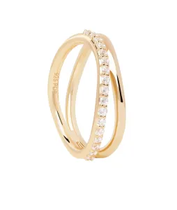 PDPAOLA Půvabný pozlacený prsten se zirkony Twister Essentials AN01-844 50 mm