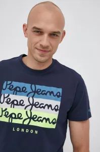 Bavlněné tričko Pepe Jeans Abaden tmavomodrá barva, s potiskem