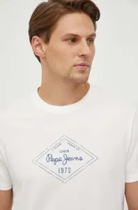 Bavlněné tričko Pepe Jeans Wasley béžová barva, s potiskem