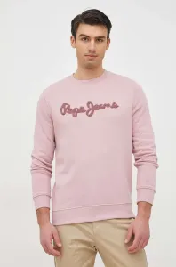 Bavlněná mikina Pepe Jeans Ryan Crew pánská, růžová barva, s aplikací #3493484