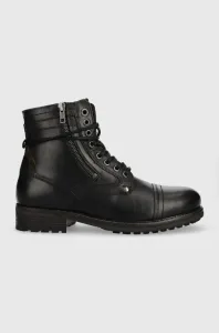 Kožené boty Pepe Jeans Melting Combat pánské, černá barva