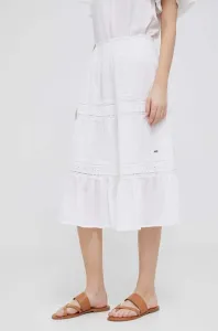 Bavlněná sukně Pepe Jeans Pelia bílá barva, midi, áčková