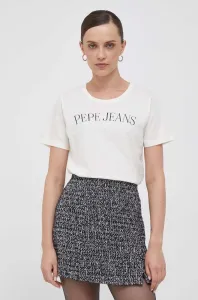 Bavlněné tričko Pepe Jeans béžová barva