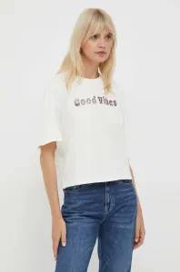 Bavlněné tričko Pepe Jeans Connie béžová barva