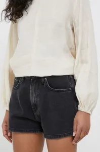 Džínové šortky Pepe Jeans Suzie dámské, černá barva, hladké, high waist