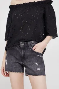 Džínové šortky Pepe Jeans Thrasher dámské, černá barva, hladké, medium waist #3649262