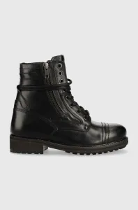 Kožené kotníkové boty Pepe Jeans Melting Combat Warm W dámské, černá barva, na plochém podpatku #5598325