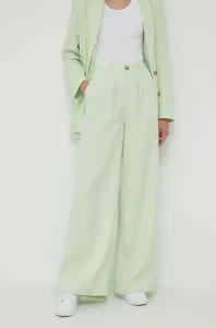 Kalhoty s příměsí lnu Pepe Jeans Monna zelená barva, high waist