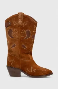 Semišové kovbojské boty Pepe Jeans PLS50512 dámské, hnědá barva, na podpatku, APRIL CITY