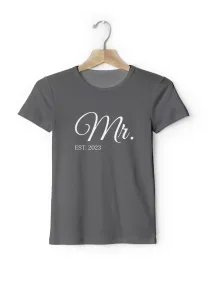 Personal Párové pánské triko s vlastním textem - Mr. EST. Barva: Šedá, Velikost - dospělý: M
