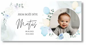Personal Banner na křtiny s fotkou - Balóny Rozměr banner: 130 x 260 cm