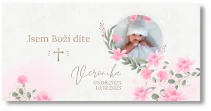 Personal Banner na křtiny s fotkou - Pink Flowers Rozměr banner: 130 x 260 cm
