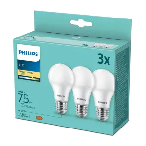 3PAK LED žárovka LED E27 A60 10W = 75W 1055lm 2700K Teplá bílá PHILIPS PHIGREJ0120