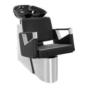 Kadeřnický mycí box s křeslem 600 x 505 mm černý základna z ušlechtilé oceli - Kadeřnická umyvadla physa