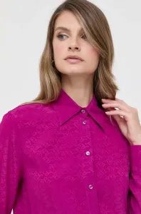 Košile s příměsí hedvábí Pinko fialová barva, regular, s klasickým límcem #5943473